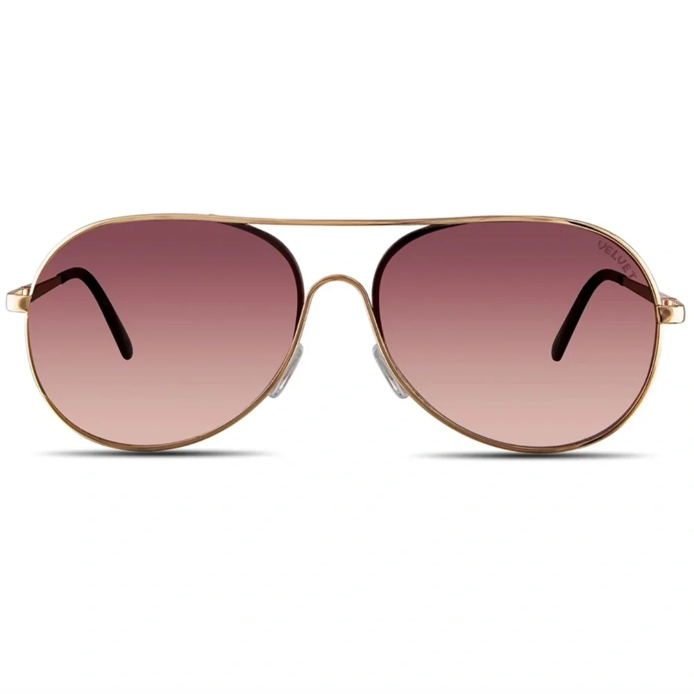 NEW! VELVET Eyewear Gabby in Gold Aviator Sunglasses Gradient Lenses